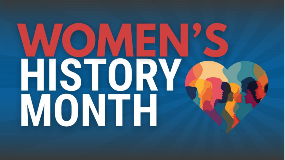 Women's History Month Banner with a heart that contains silhouettes of women